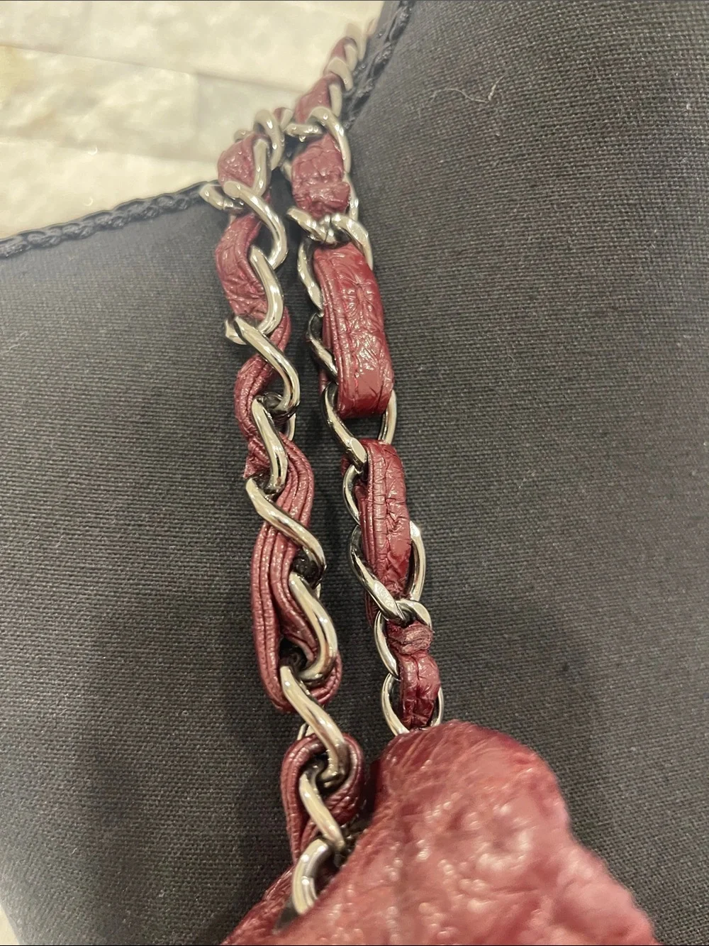 Authentic CHANEL Camelia in Bordeaux with CC Charm